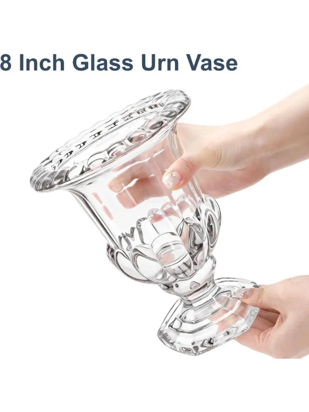 8-Inch Vintage Glass Urn Vase - Large Crystal Flower Centerpiece for Home Decor